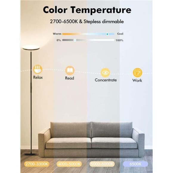 YHW Smart RGB LED Floor Lamp Works with Alexa Google Home, WiFi Remote Modern - Picture 5 of 7